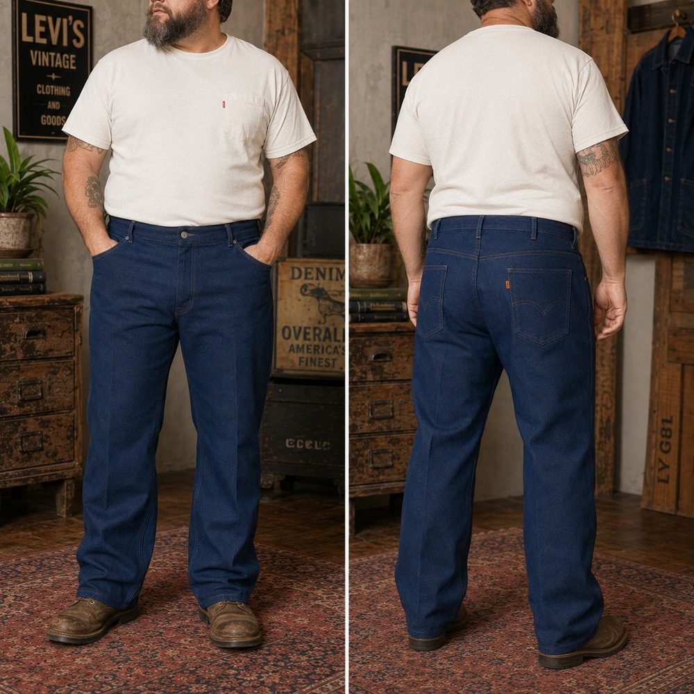 Vintage Levis 517 Sta-Prest Orange Tab Navy Blue Pants Mens 46x30‎ Bootcut 1980s